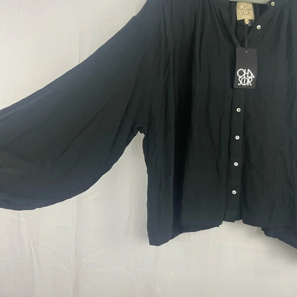 NWT CHASER Idol Shadow Black Long Bell Sleeve Button Down Relaxed Blouse Small - Picture 9 of 13